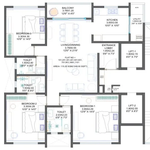 balewadi marqis 3bhk floor plan